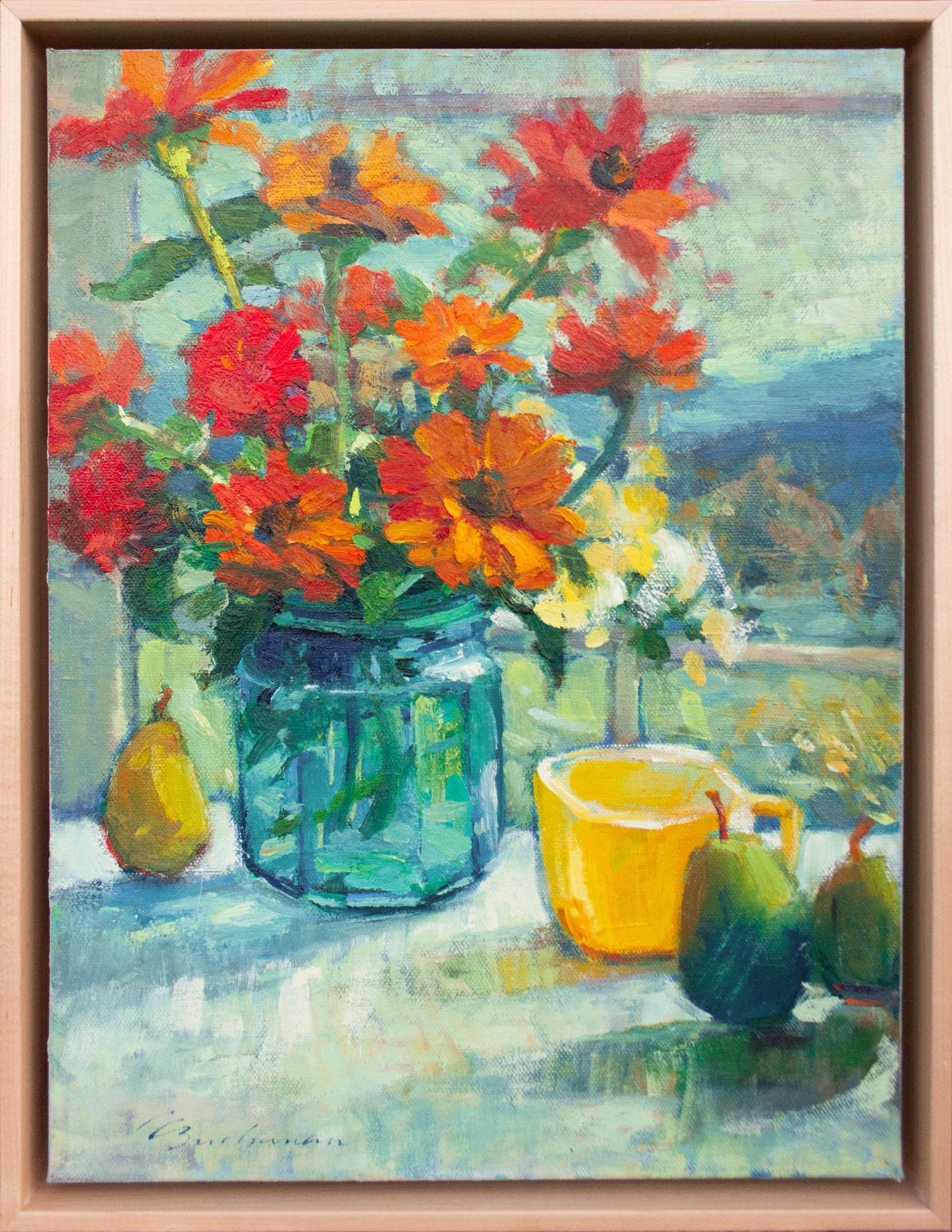 Pears and Zinnias     16" x 12"