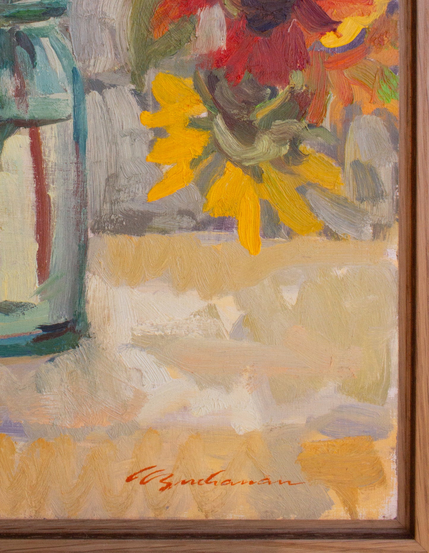 Sunflowers Big Blue Jar     24" x 18"