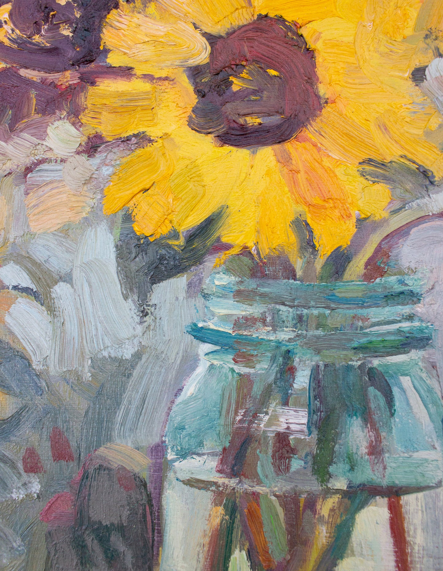 Sunflowers Big Blue Jar     24" x 18"